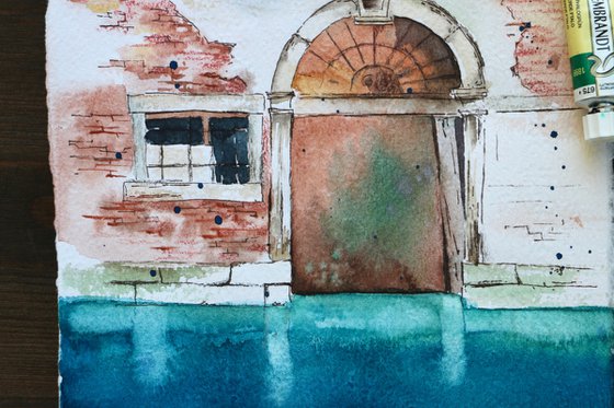 Old house in Venice. Original watercolor artwork.
