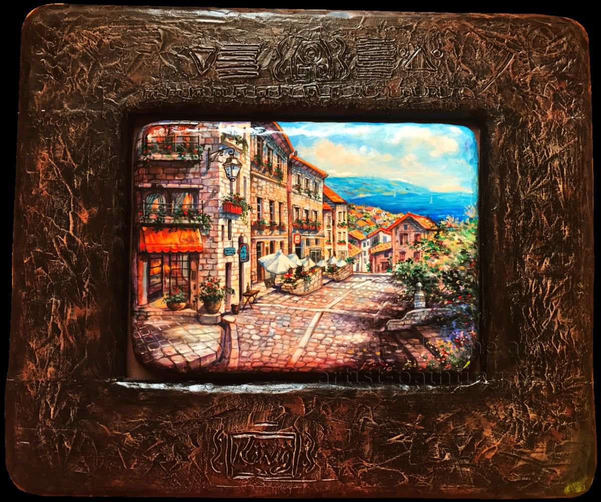 Cityscape - wooden base painting by Dmitry King