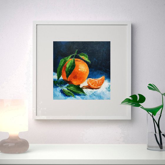 Tangerine Painting Fruit Original Art Orange Wall Art Citrus Small Artwork