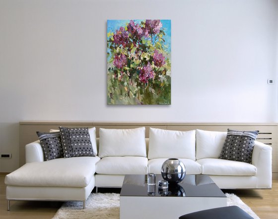 Blooming lilacs - Original oil painting