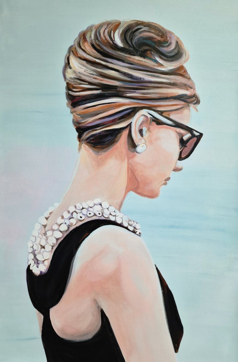 Impressionistic Portrait Acrylic Painting By Alexandra Djokic, 28 X 39, Lady With A Pearl Necklace, Original Artwork