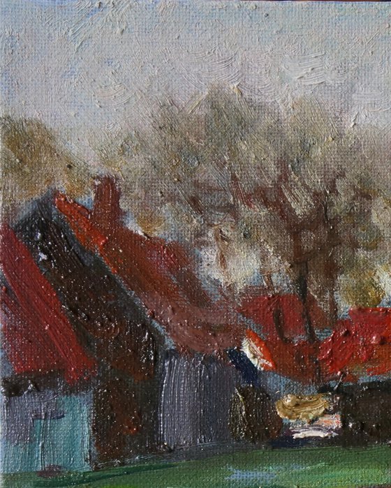 Original Oil Painting Wall Art Signed unframed Hand Made Jixiang Dong Canvas 25cm × 20cm Windmills in Van Goghs Hometown Netherlands Small Impressionism Impasto