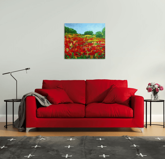 Poppies field... Flowering wildflowers... /  ORIGINAL ACRYLIC PAINTING