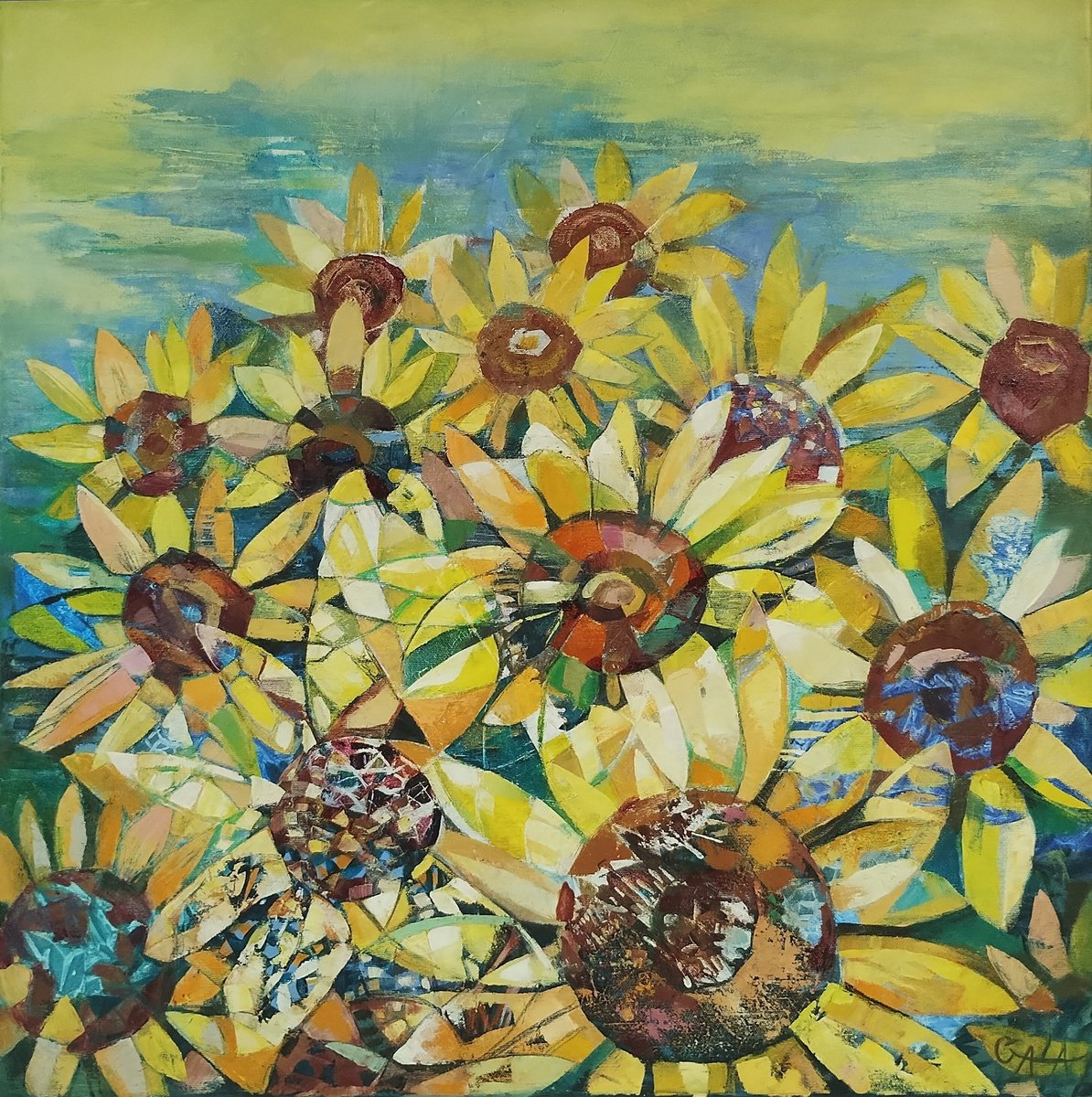 Expressive Oil Painting , Sunflowers Field By Galya Koleva, 28 X 28, Artwork For Sale On Artfinder