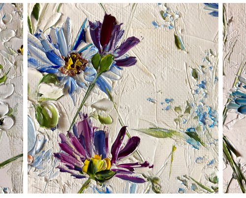 CREAMY FLOWER FACETS - Light shades. Delicate triptych. Beautiful flower panel. Light. Abstraction. Chrysanthemum. Charming. by Marina Skromova
