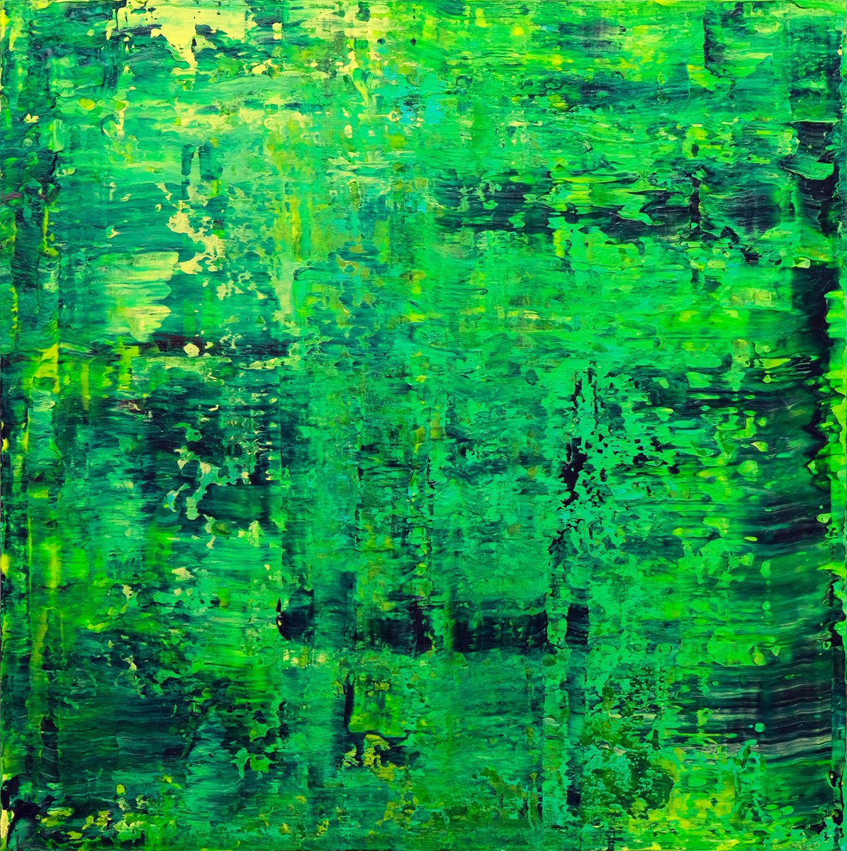 Organic Abstract Acrylic Painting By Behshad Arjomandi, 24 X 24, Symphony In Green, Original Artwork