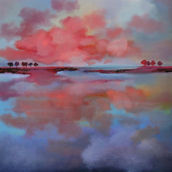 Evening Reflection. Large painting, 36" x 36".