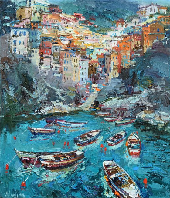 Riomaggiore Cinque terre Italian Landscape painting