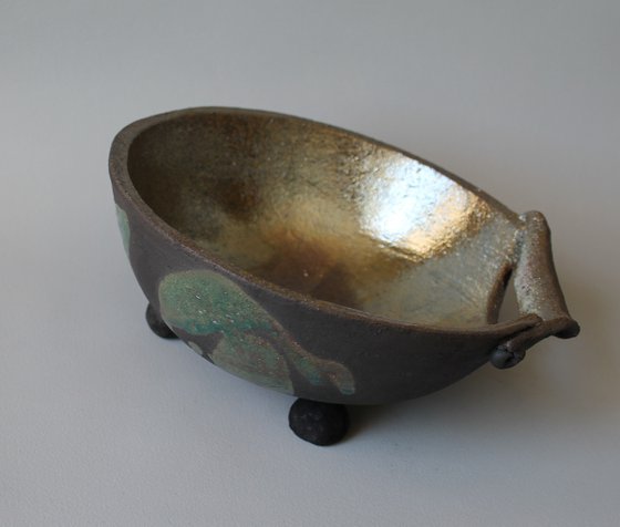 Raku Bowl with handle.
