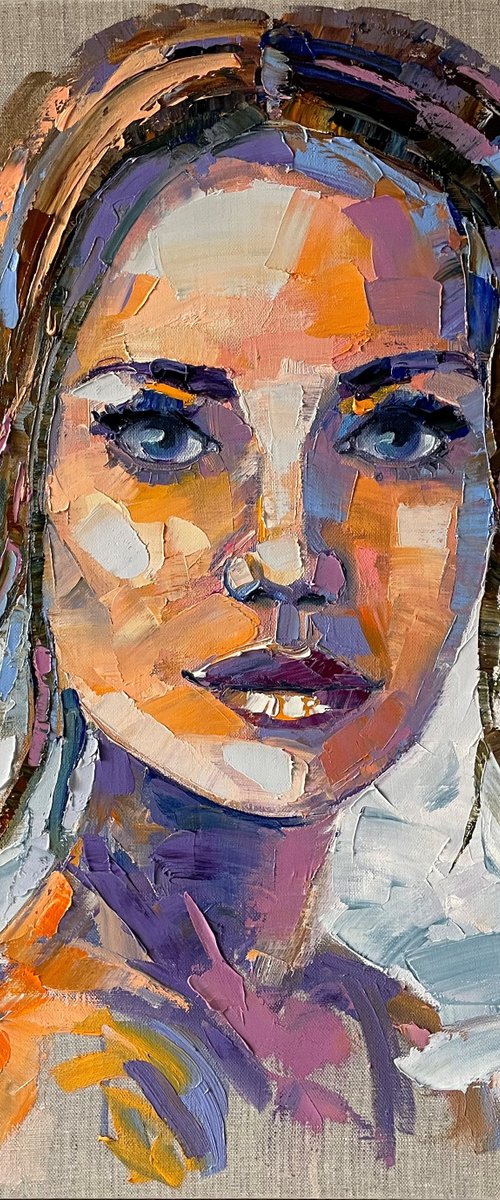 "Look at me". Portrait of a woman. Girl. Oil painting. by Mary Voloshyna