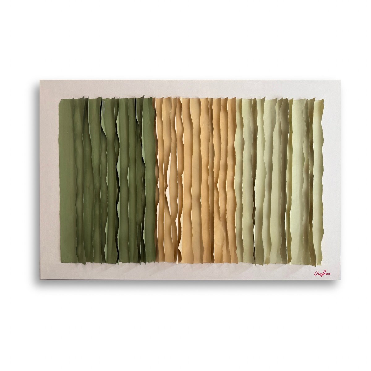 Abstract Painting By Victo, 36 X 24", Green And Yellow Textured Abstract, Original Artwork