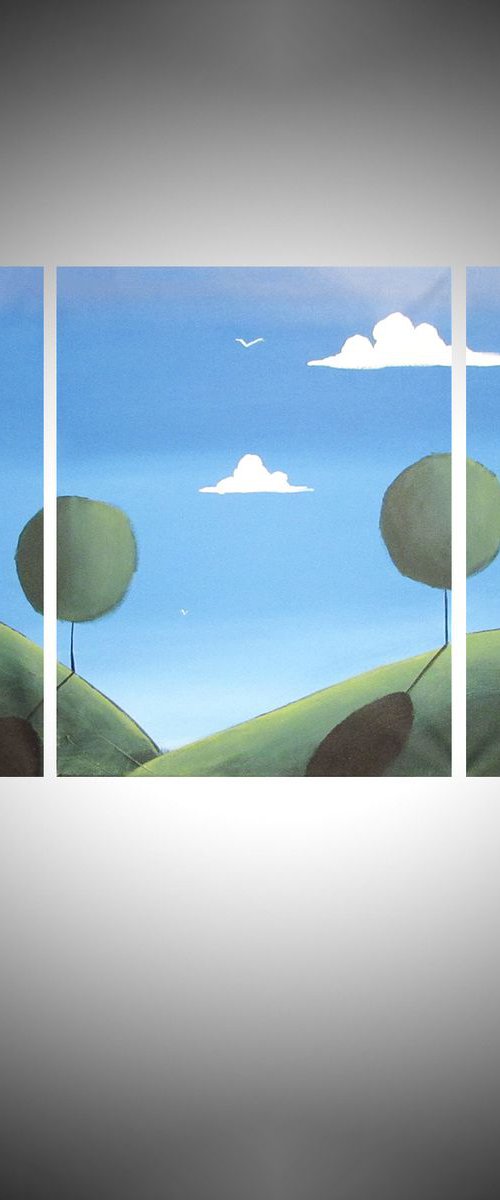 landscape countryside tree of life painting for home office canvas original abstract floral painting art canvas - 48 x 20 inches by Stuart Wright
