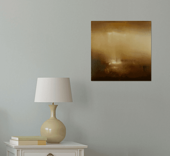 Give me a sunset 30x30 cm  - gold particles original oil painting landscape gift modern urban art office art decor home decor gift idea