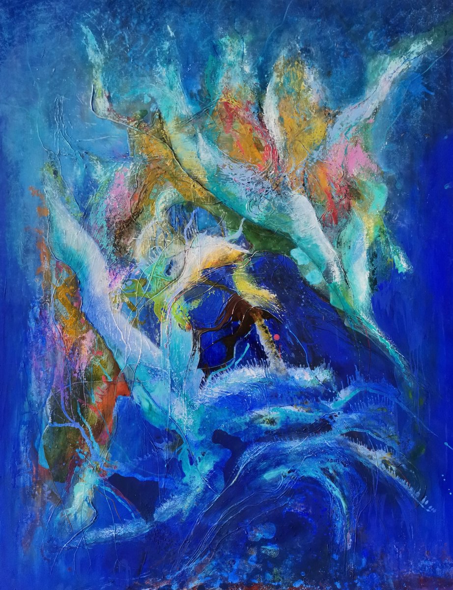 Organic Abstract Acrylic Painting By Doris Duschelbauer, 45 X 57, Serenade Of Feelings, Original Artwork