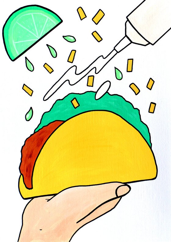 Taco Mexican Food Pop Painting on A4 Paper (Unframed)