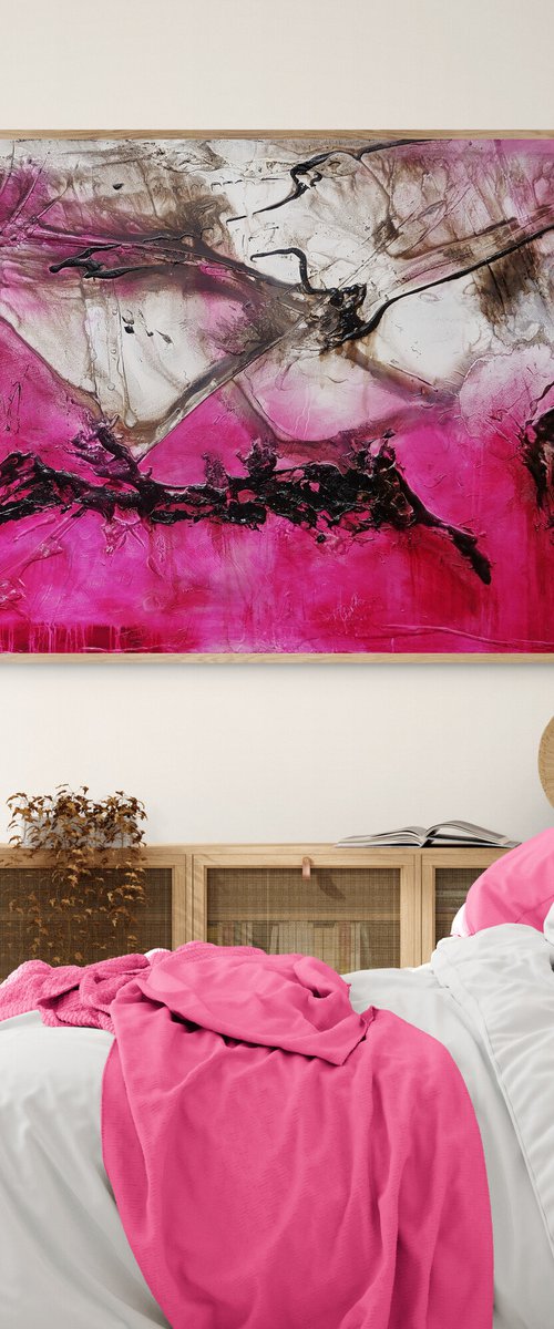 Pink and Grunge 270cm x 120cm Pink Rust Textured Abstract Art by Franko