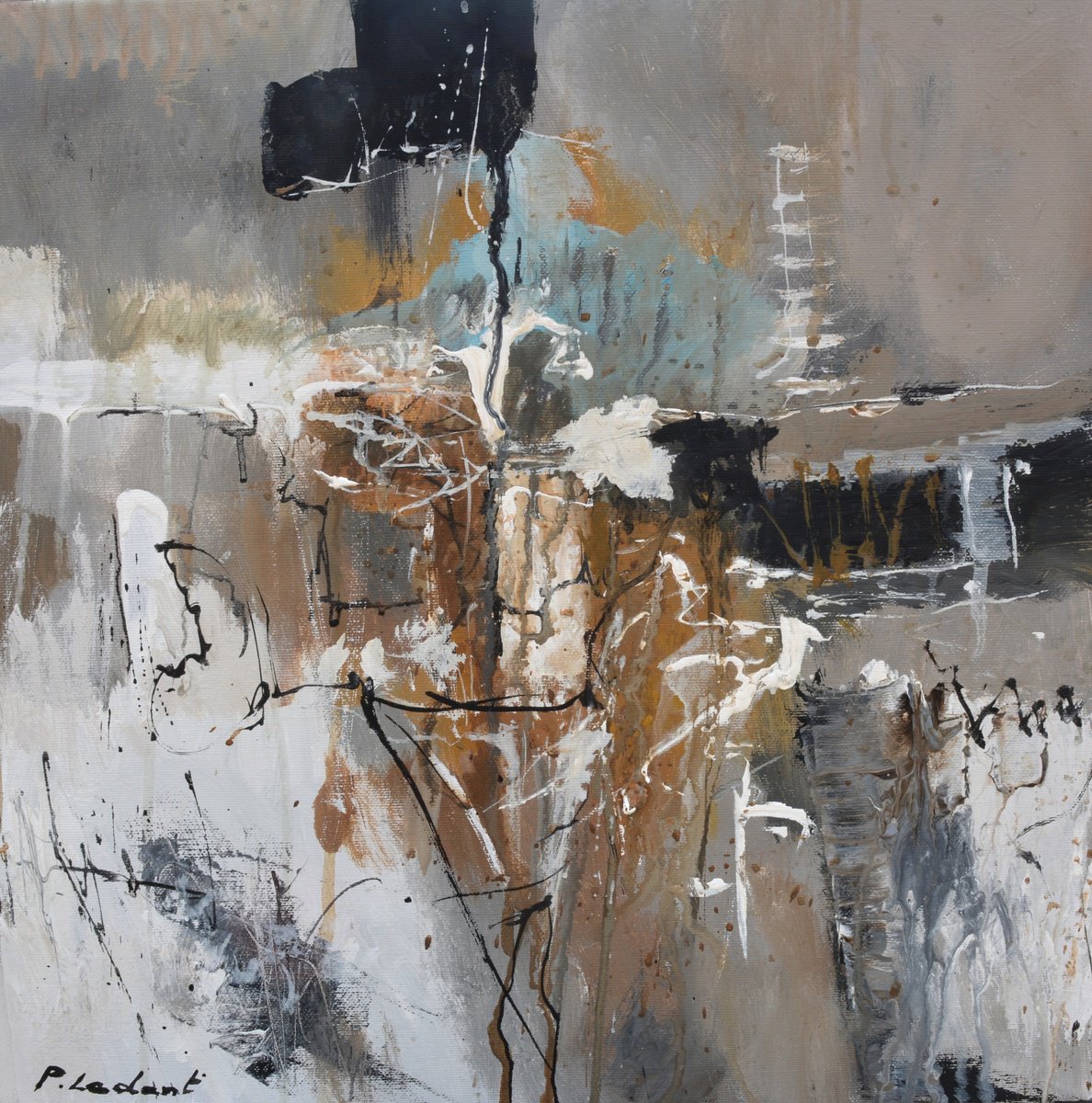 Abstract Oil Painting By Pol Henry Ledent, 16 X 16", Topology Of A Ghost Village, Original Artwork