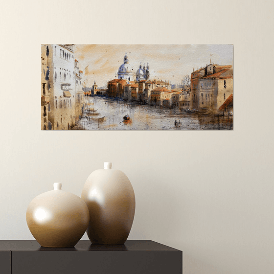 Warm light above Grand canal of Venice Italy 23x54cm 2020