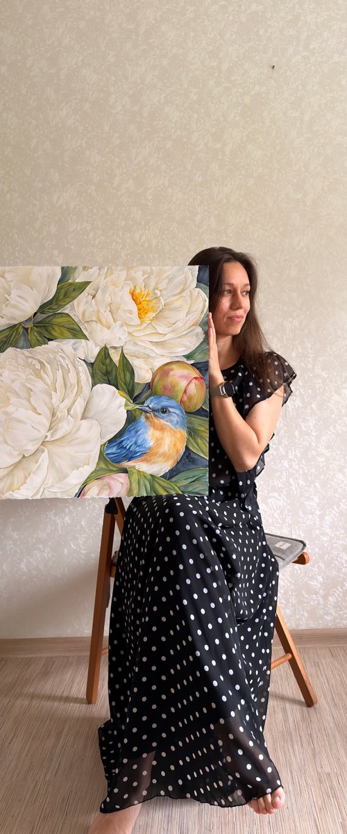 Among White Peonies by Anna Lyashenko
