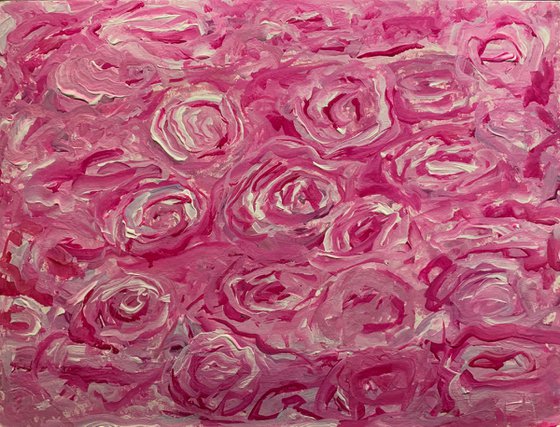 A Bed Of Pink Roses - Flower Study 12x16 on paper