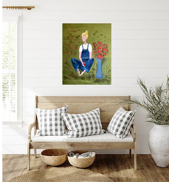 Woman Gardening Original Painting