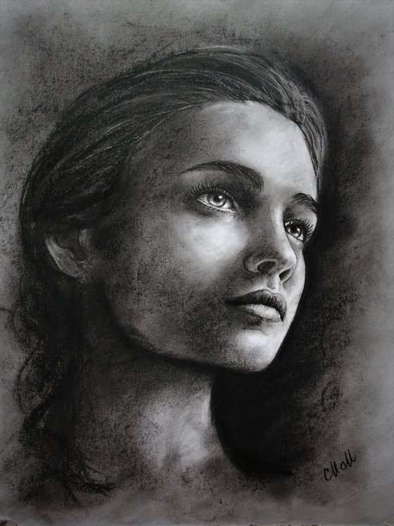 Beautiful girl Charcoal drawing by Mateja Marinko