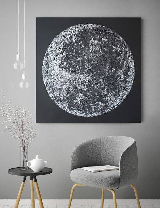 "Silver Moon" Silver moon textured art