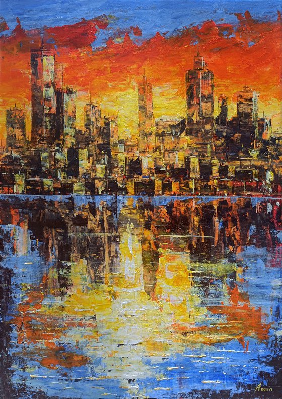 Modern cityscape  (45x65cm, oil painting, ready to hang)