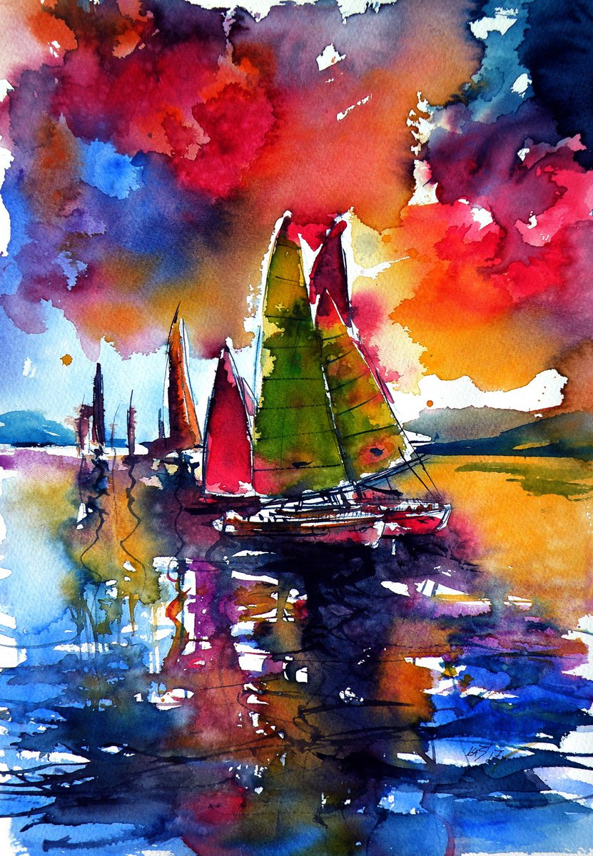 Dramatic mood with sailboats by Kovacs Anna Brigitta