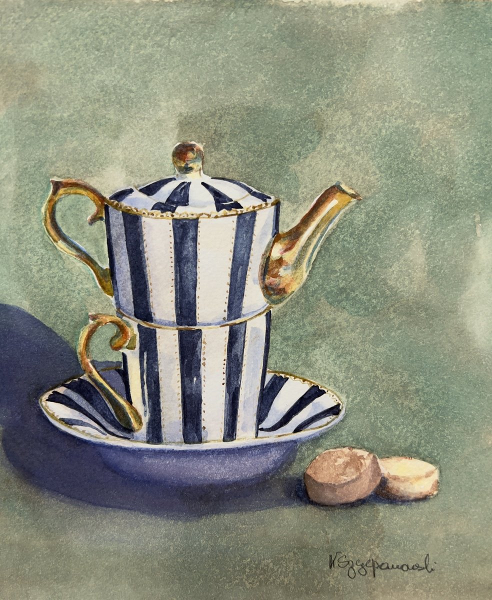 Impressionistic Watercolour , Tea And Biscuits By Krystyna Szczepanowski, 8 X 9, Artwork For Sale On Artfinder