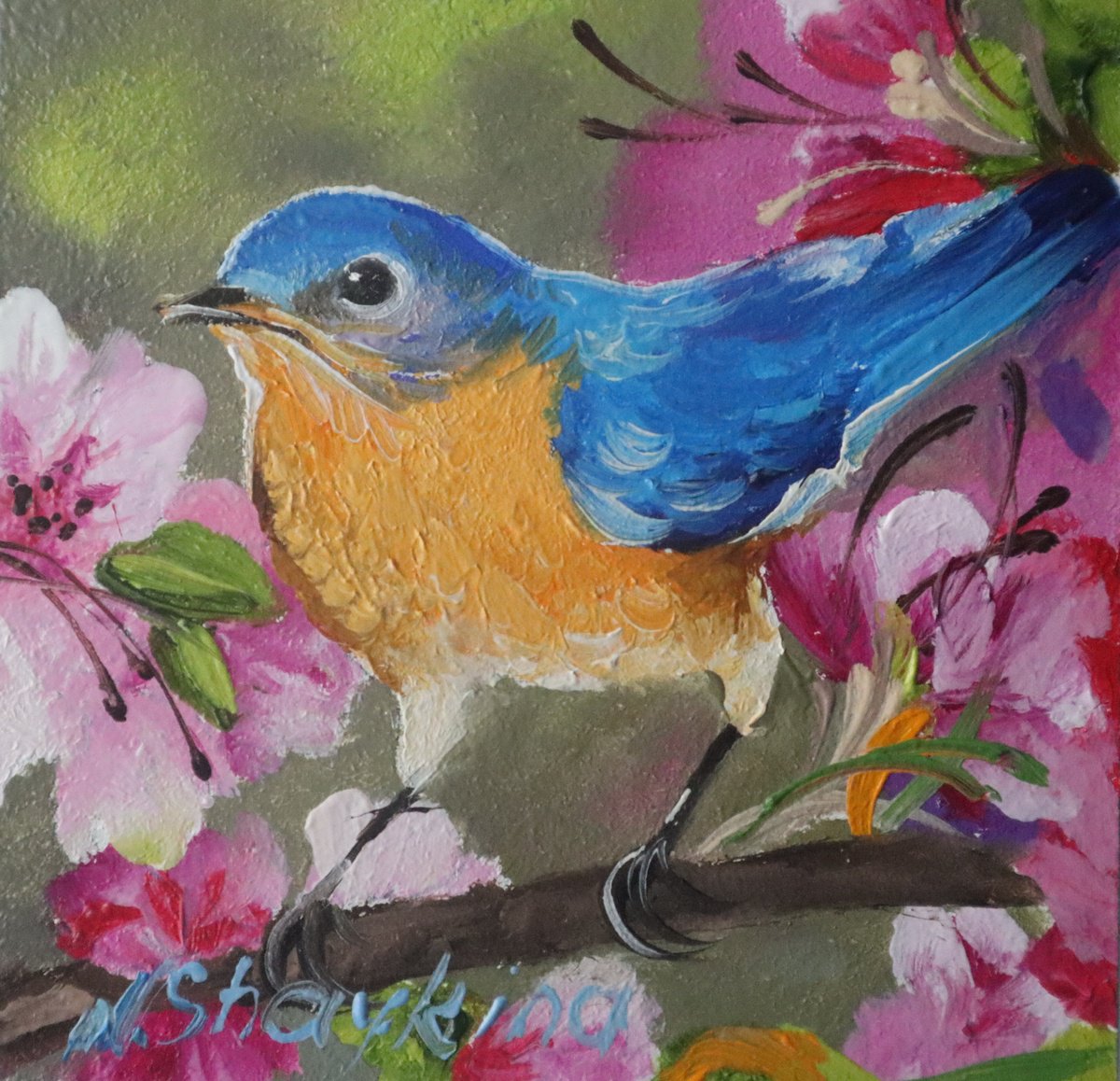 Bird Painting Oil Bluebird by Natalia Shaykina