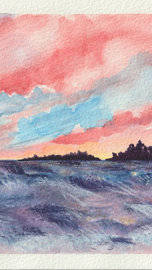 Original Watercolour Approx. 6.5" x 8.75" Seascape Painting 'Black Isles' by Stacey-Ann Cole (Unframed) by Stacey-Ann Cole