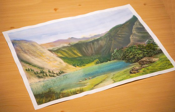 Alpine Landscape. Bavarian Mountains.  Pastel Drawing 45*32 cm
