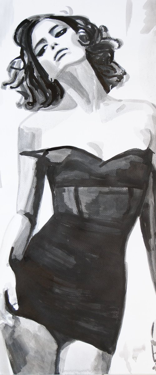 Lady in black dress / 72 x 44 cm by Alexandra Djokic