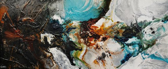 Natural Potion 240cm x 100cm Teal Black White Textured Abstract Art