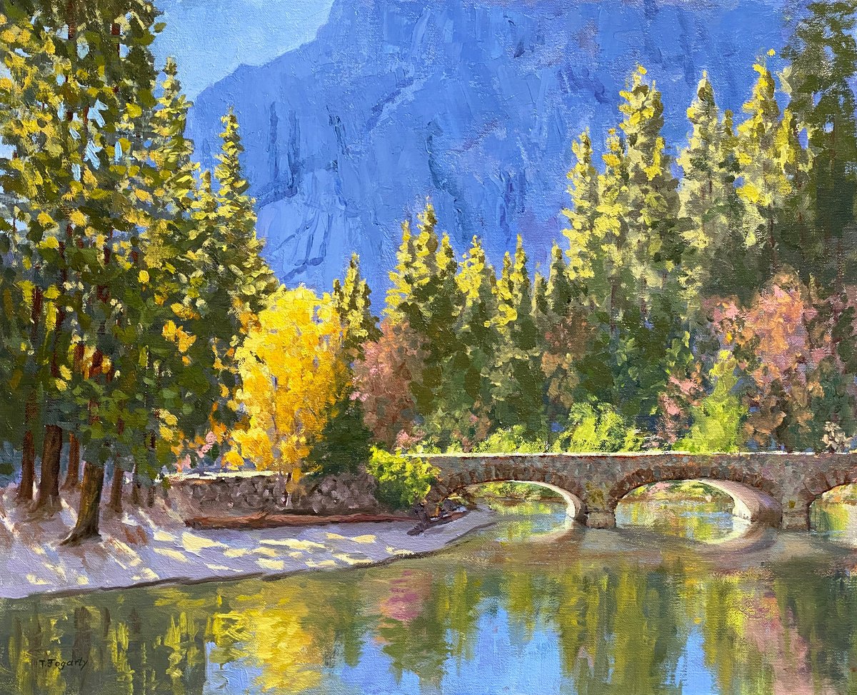 Impressionistic Landscape Oil Painting By Tatyana Fogarty, 20 X 16", Bridge Over Merced River, Original Artwork