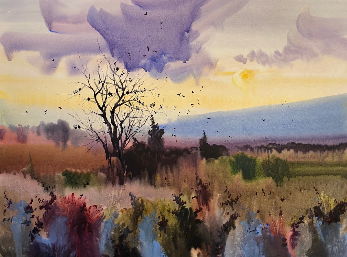 Watercolor -Autumn landscape-? perfect gift by Iulia Carchelan