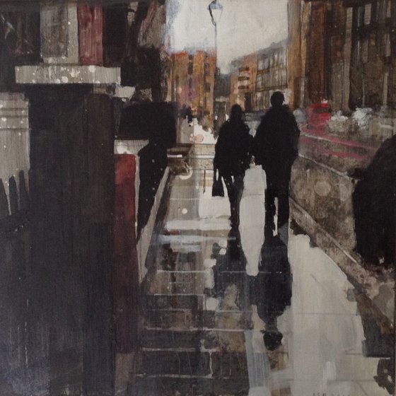 Couple walking in the rain, Chelsea.