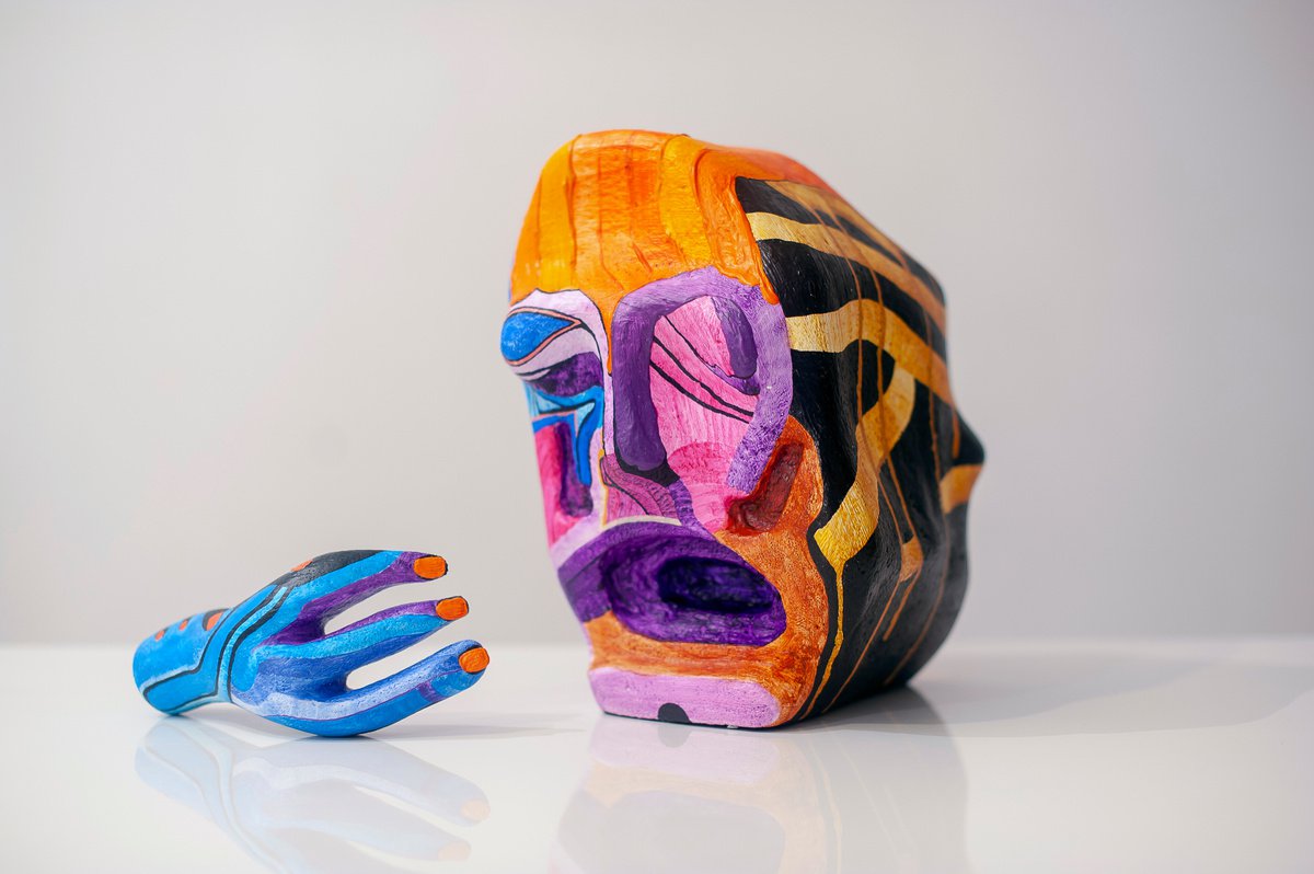 Desperation freestanding sculpture colourful head figurative portrait series 2st artwork by Olga Chertova