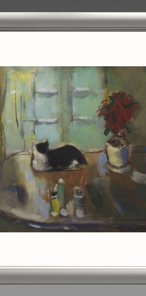 Cat on Table Looking out of the Window by Andre Pallat