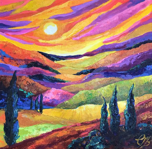 Colours of the Sun  -landscape painting by Colette Baumback