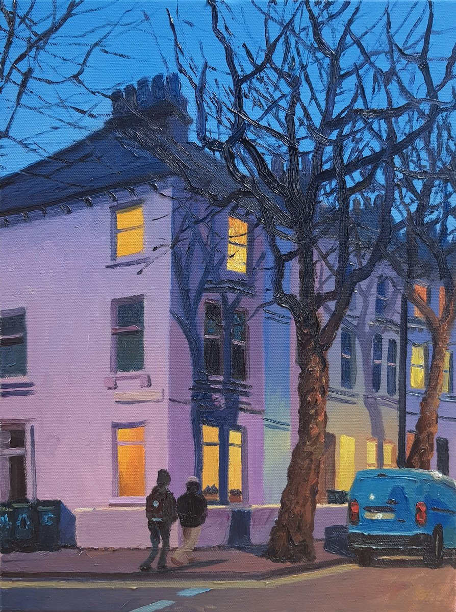 Impressionistic Cityscapes Oil Painting By Roberto Ponte, 12 X 16", Brighton Nocturne, Original Artwork