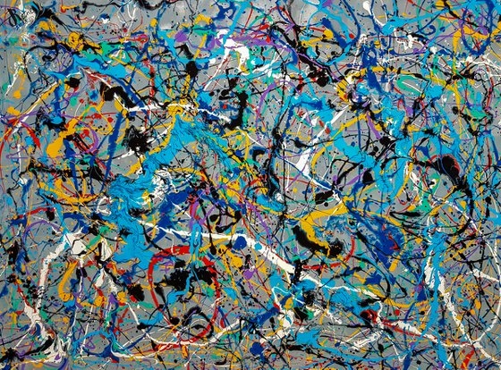 - Ligito N-6 - (W)130x(H)96 cm. Style of JACKSON POLLOCK. Abstract Expressionism Painting