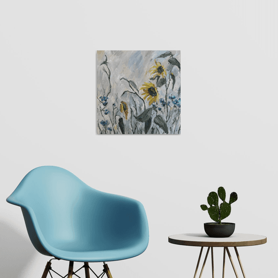 Sunflowers on a Gray Background