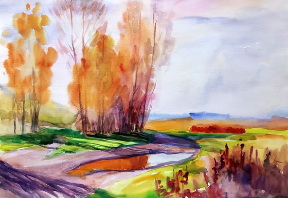 Autumn motif with road