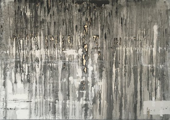 Blind rain. Painting in shades of gray.
