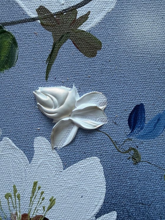 Pearl Roses in Blue Silence