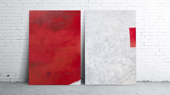 Red and White. xl large abstract painting