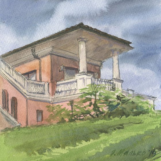 Terracotta building / Architecture sketch Watercolor cityscape