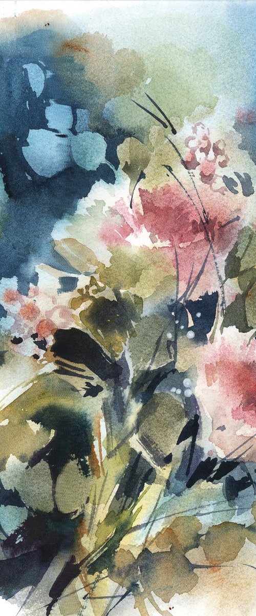 Pink flowers watercolor painting by Sophie Rodionov